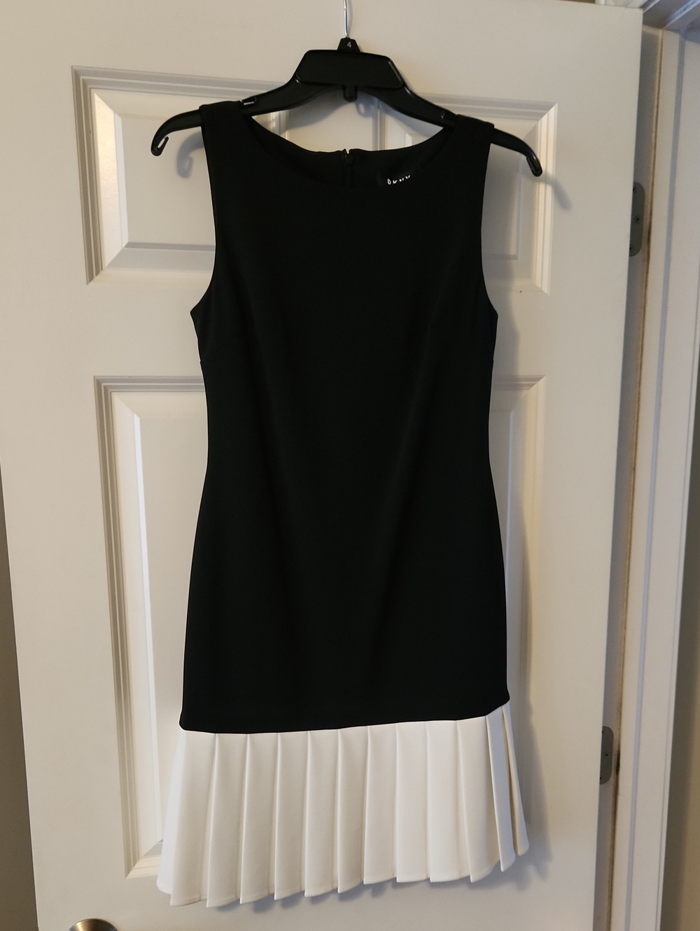 DKNY Black Sleeveless Dress with White Pleated Hem
